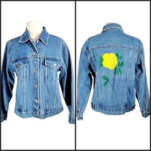 Bill Blass Painted Yellow Rose Denim Jacket